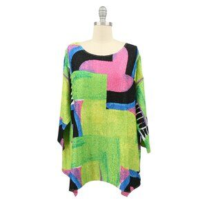 Berek Wearable Art to Wear Crinkle Abstract Asymmetrical Hem Tunic Top XS S